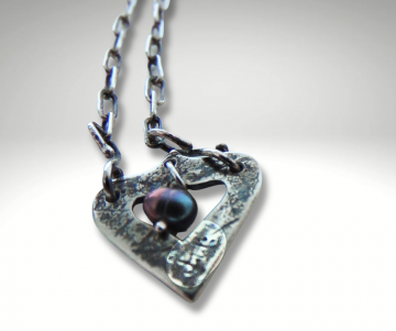 Zilveren dubbele hart ketting parel pr 1
