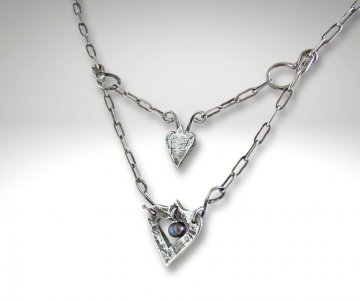 Zilveren dubbele hart ketting parel pr 2