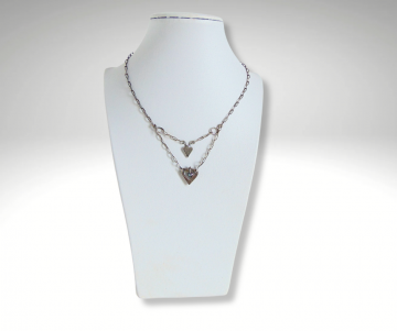 Zilveren dubbele hart ketting parel pr 3