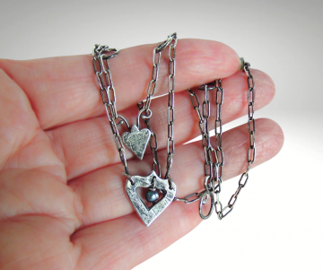 Zilveren dubbele hart ketting parel pr 4