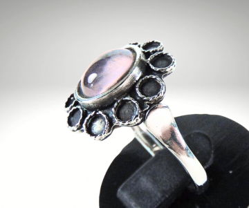 Zilveren entourage ring rozenkwarts geoxideerd pr   1