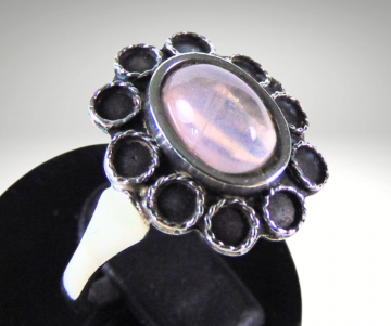 Zilveren entourage ring rozenkwarts geoxideerd pr   2