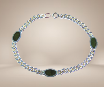 Zilveren gourmet schakel armband 3 groen agaat inleg beige achtergrond 4
