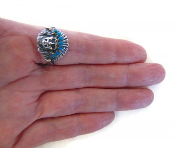 Zilveren indiaan chief ring petit point turquoise 1