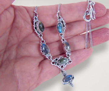 Zilveren lavalier labradoriet ketting hanger pr 4