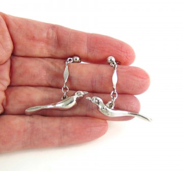 Zilverkleur grote vogel hang oorbellen 1