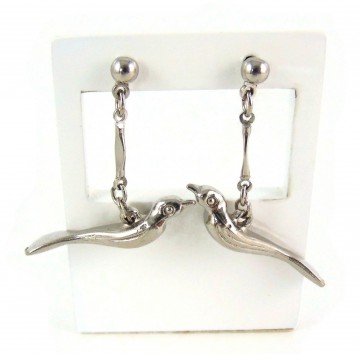 Zilverkleur grote vogel hang oorbellen 2