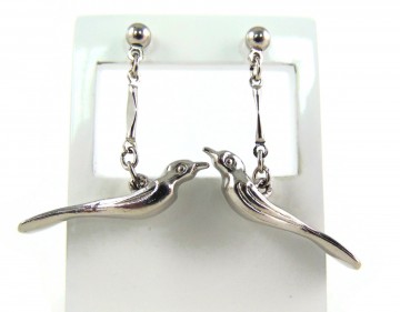 Zilverkleur grote vogel hang oorbellen 4