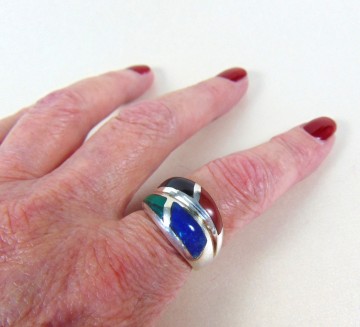 Zware dikke zilveren dome ring mexico inlay multi  1