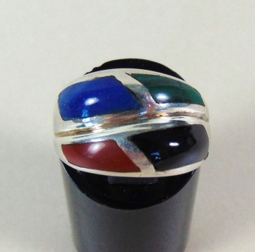 Zware dikke zilveren dome ring mexico inlay multi  2