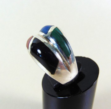 Zware dikke zilveren dome ring mexico inlay multi  3