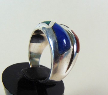 Zware dikke zilveren dome ring mexico inlay multi  5