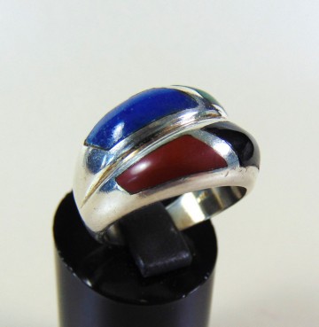 Zware dikke zilveren dome ring mexico inlay multi  6