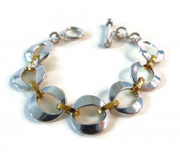 Zware zilver en verguld zilveren sckakelarmband grote ogen toggle 1