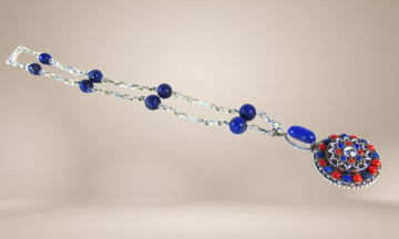 Zware zilveren etnische lapis lazuli koraal ketting hanger beige achtergrond 3