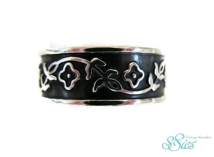 Brede 925 massief zilveren bloemen band ring - Ringen - Ssiesvintagesieraden - Zilveren vintage sieraden, Native American, 2e hands